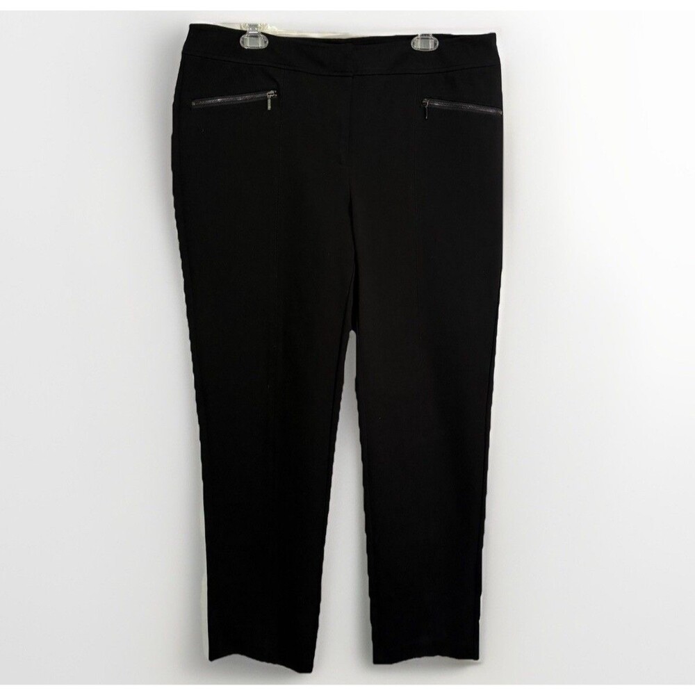 Sejour Women’s Black Plus‎ 14W Trousers Dress Pants Wide Leg Stretch Zip Pockets